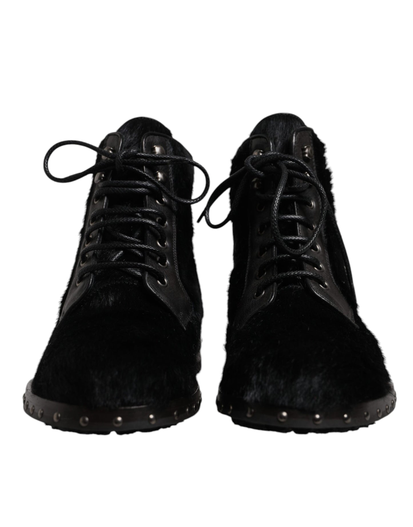 Black Pony Style Leather Mid Calf Boots Shoes-Dolce & Gabbana-LabelTerrace.com