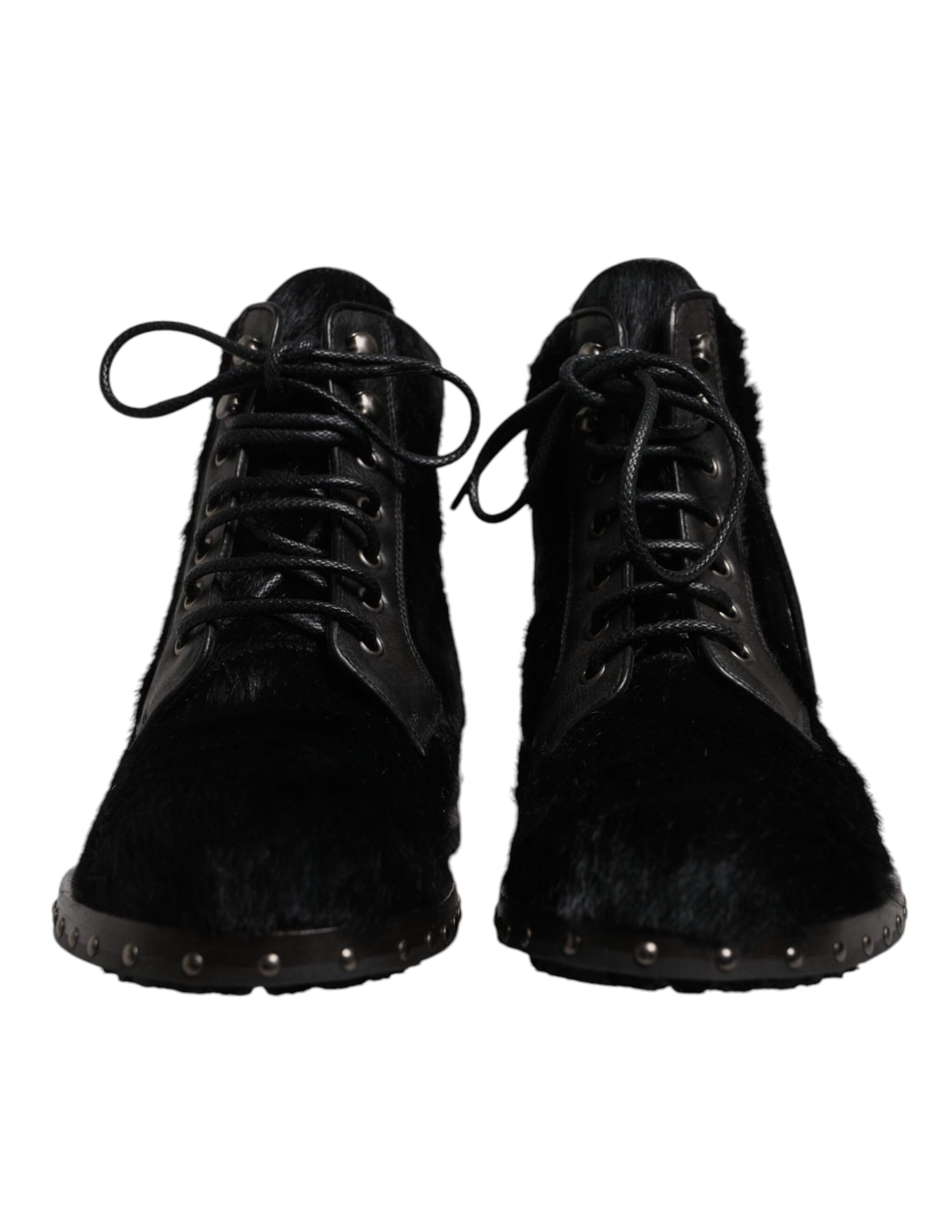 Black Pony Style Leather Mid Calf Boots Shoes-Dolce & Gabbana-LabelTerrace.com