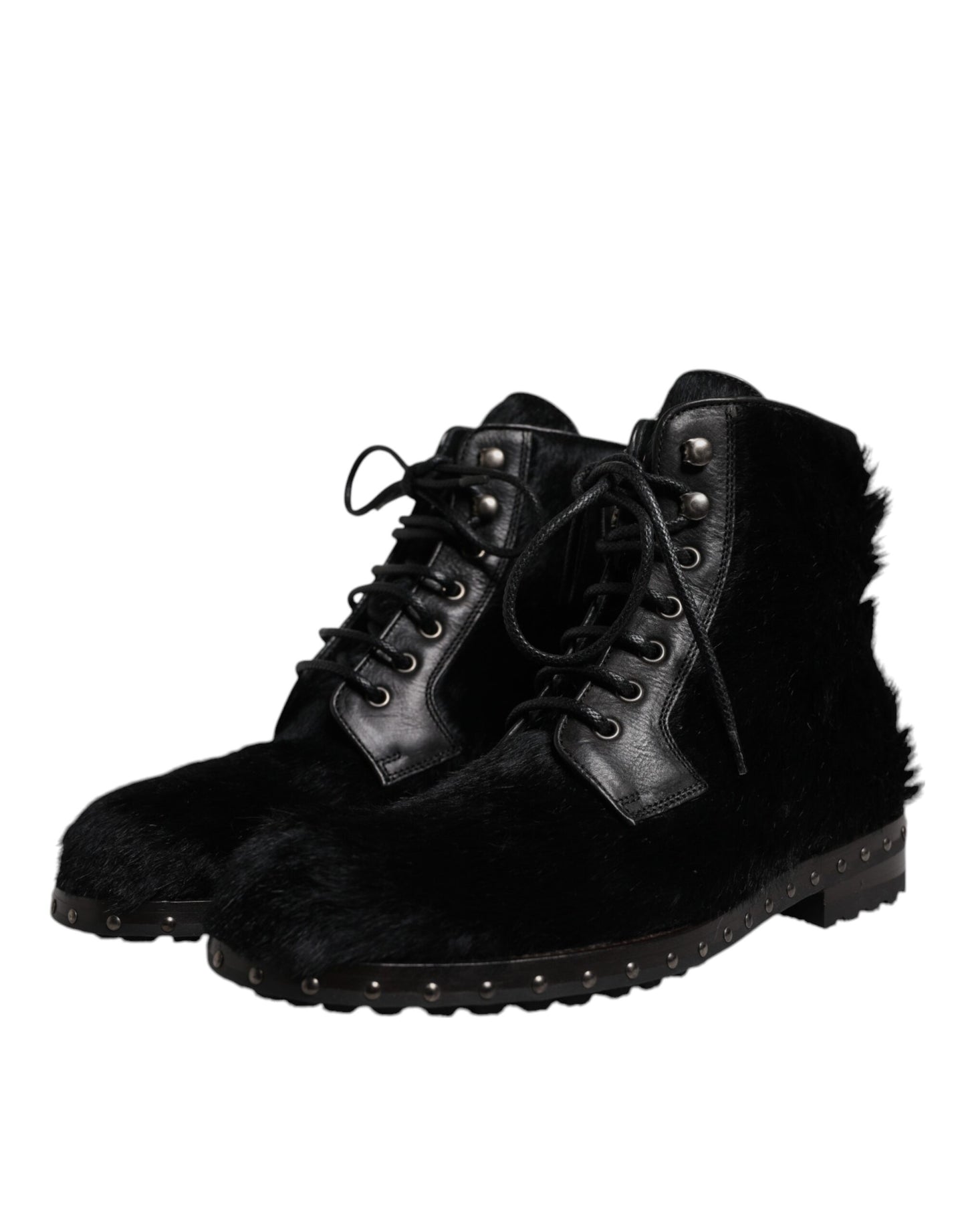 Black Pony Style Leather Mid Calf Boots Shoes-Dolce & Gabbana-LabelTerrace.com