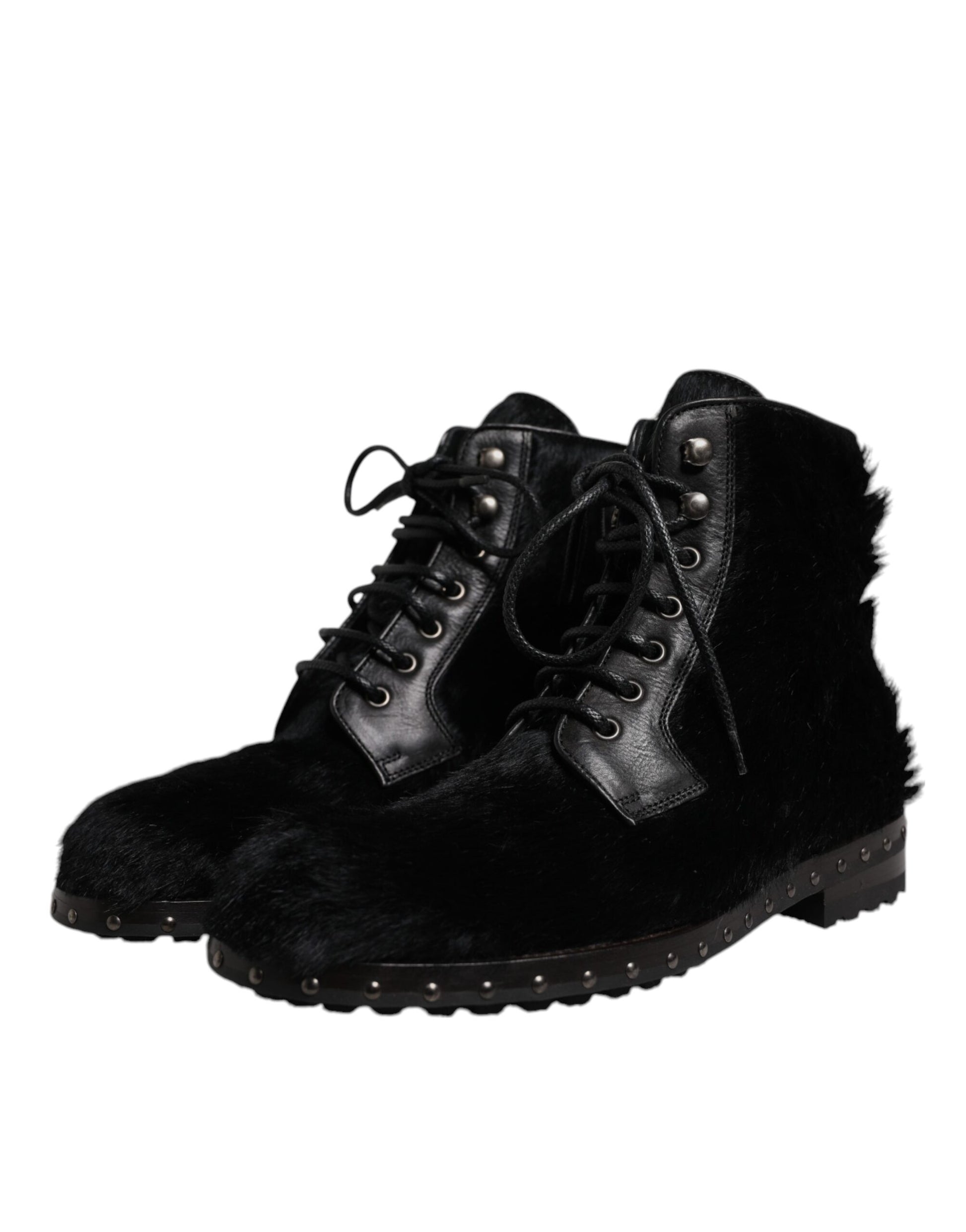 Black Pony Style Leather Mid Calf Boots Shoes-Dolce & Gabbana-LabelTerrace.com