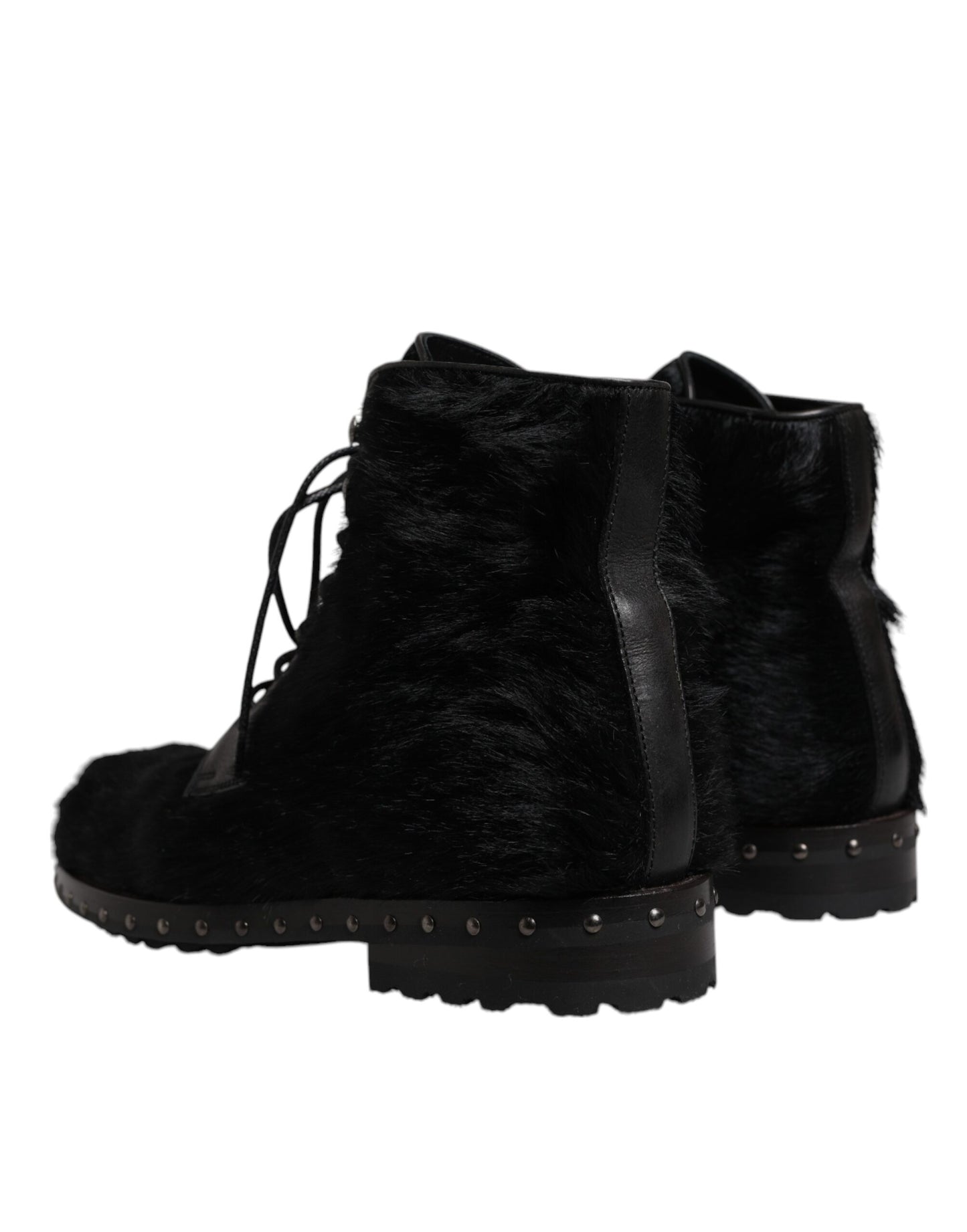 Black Pony Style Leather Mid Calf Boots Shoes-Dolce & Gabbana-LabelTerrace.com