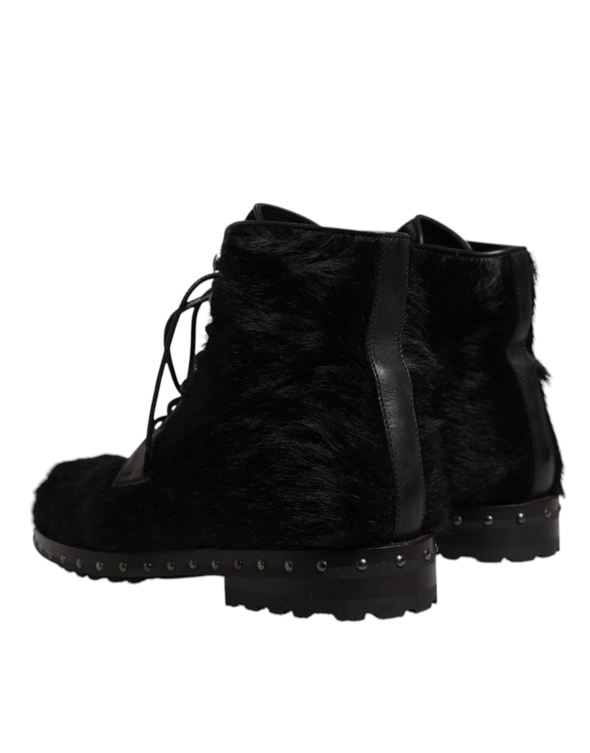 Black Pony Style Leather Mid Calf Boots Shoes-Dolce & Gabbana-LabelTerrace.com