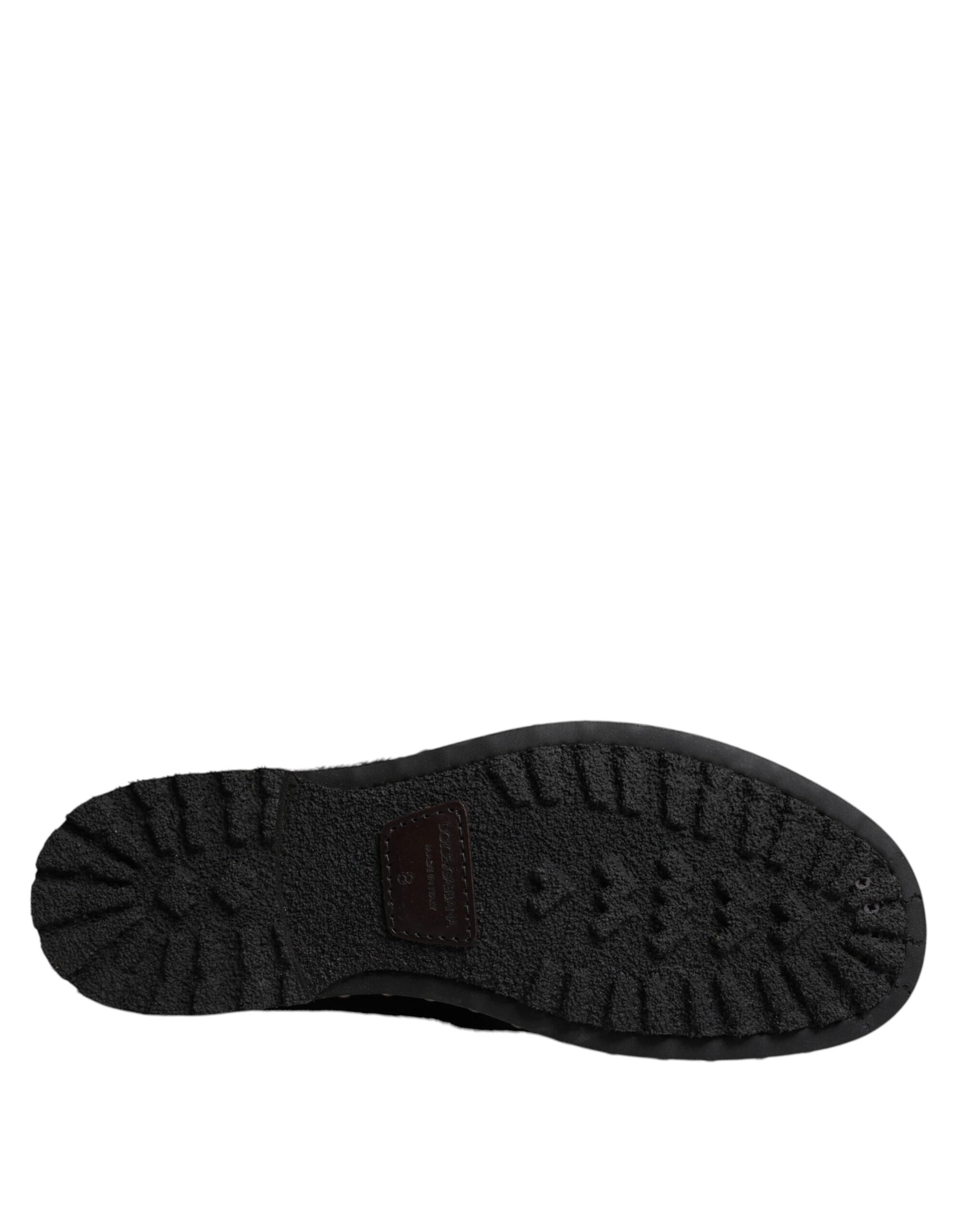 Black Pony Style Leather Mid Calf Boots Shoes-Dolce & Gabbana-LabelTerrace.com