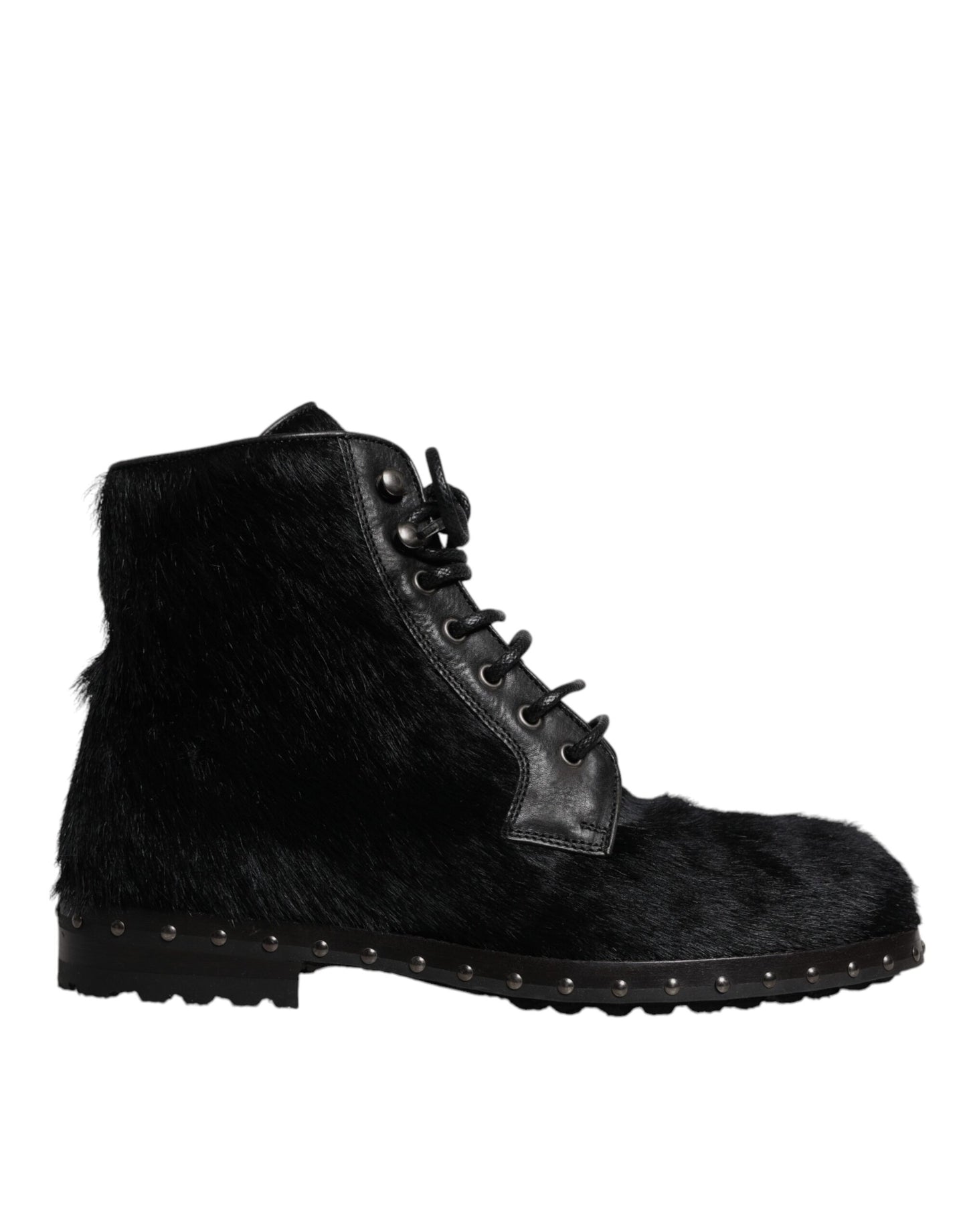 Black Pony Style Leather Mid Calf Boots Shoes-Dolce & Gabbana-LabelTerrace.com
