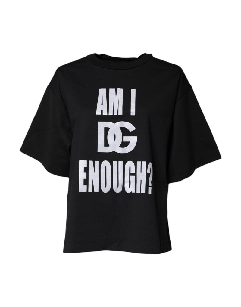 Black Printed Cotton Crew Neck Tee T-shirt-Dolce & Gabbana-LabelTerrace.com