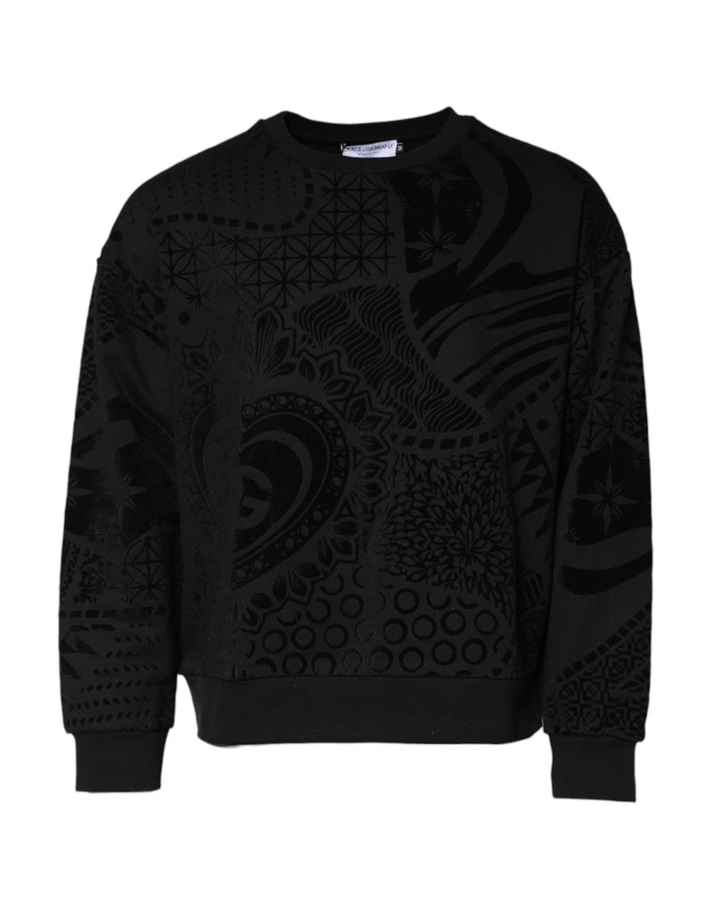 Black Printed Crew Neck Sweatshirt Sweater-Dolce & Gabbana-LabelTerrace.com