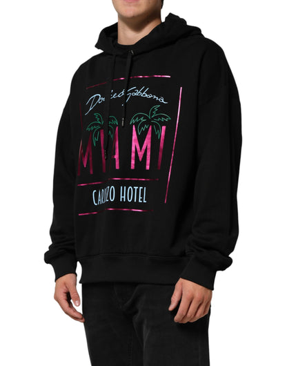 Black Printed Hooded Men Sweatshirt Sweater-Dolce & Gabbana-LabelTerrace.com