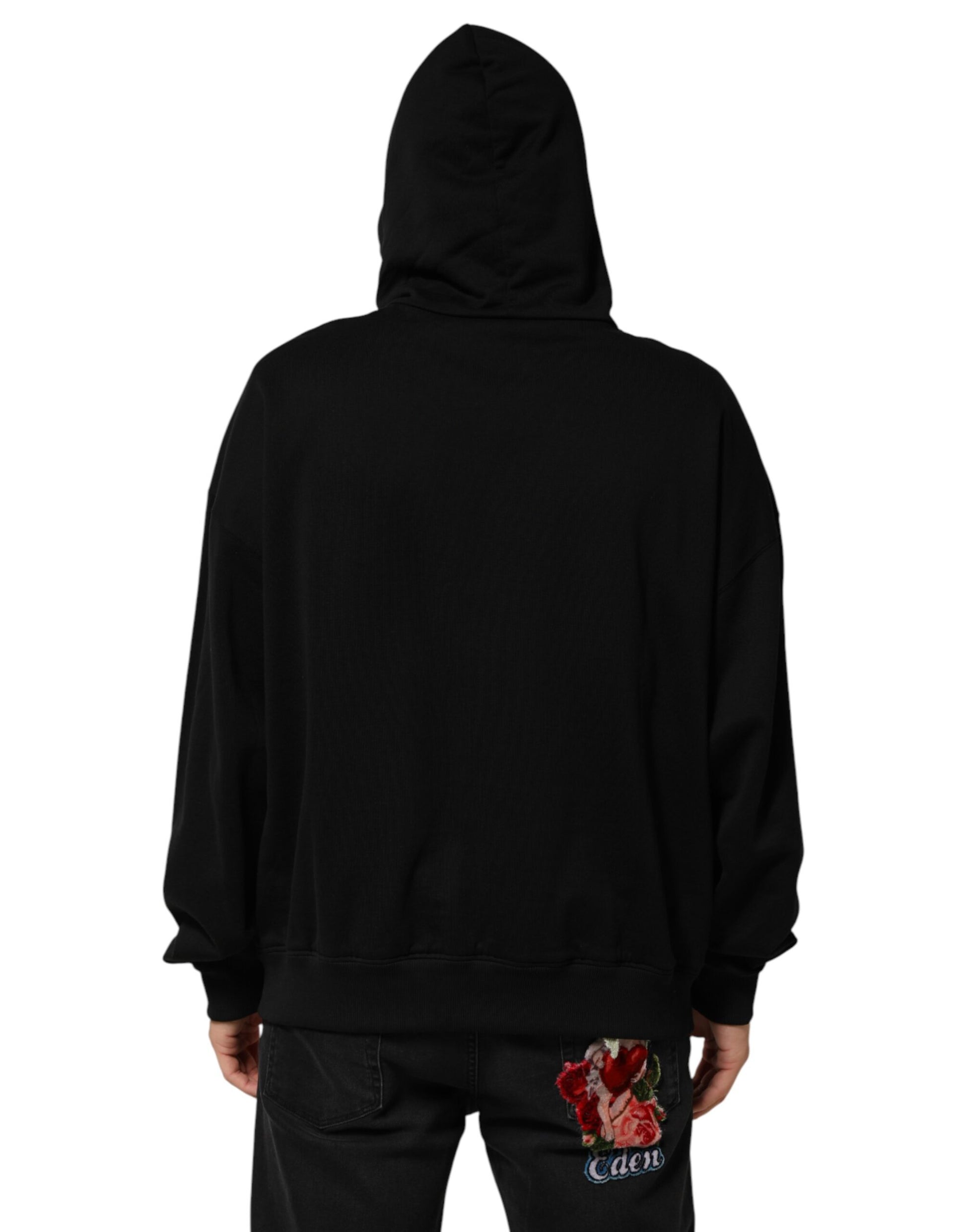 Black Printed Hooded Men Sweatshirt Sweater-Dolce & Gabbana-LabelTerrace.com