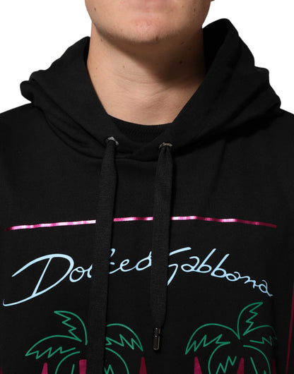 Black Printed Hooded Men Sweatshirt Sweater-Dolce & Gabbana-LabelTerrace.com