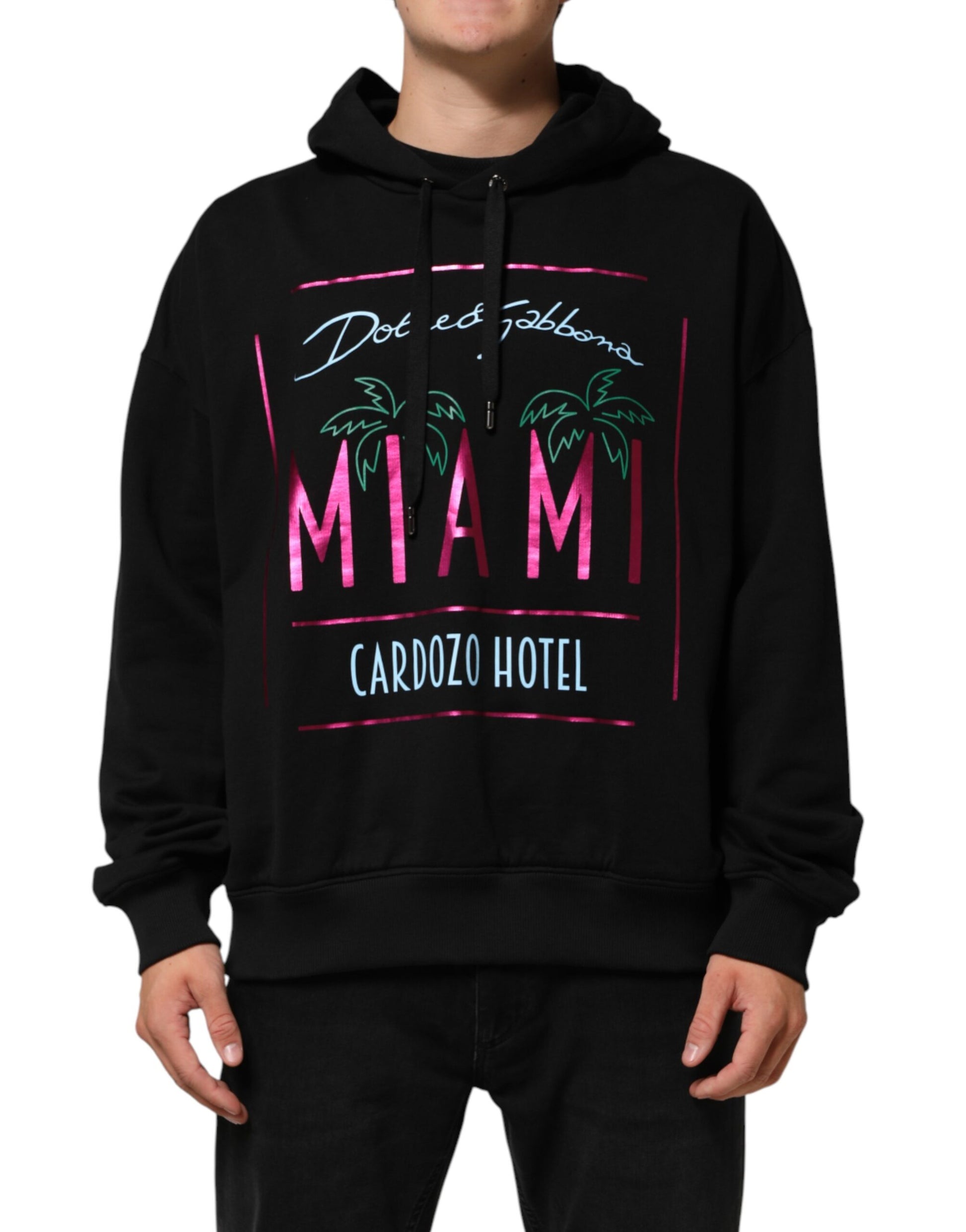 Black Printed Hooded Men Sweatshirt Sweater-Dolce & Gabbana-LabelTerrace.com