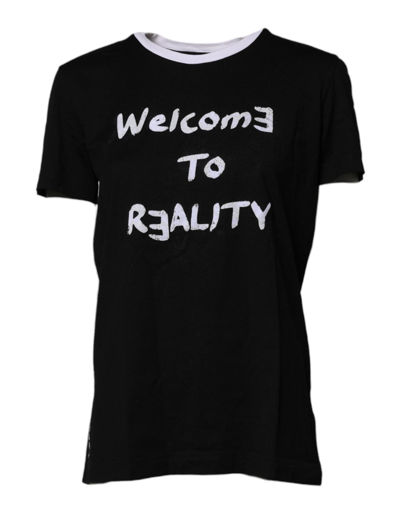 Black Printed Round Neck Top Cotton T-shirt-Dolce & Gabbana-LabelTerrace.com