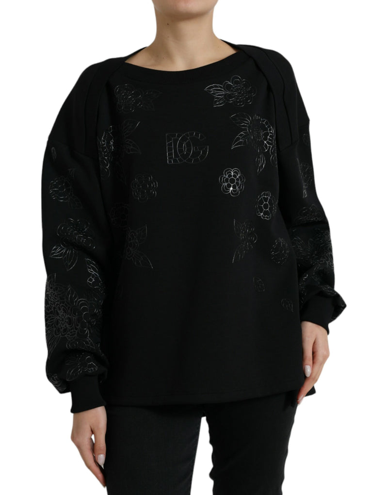 Black Pullover Floral Logo Applique Sweater-Dolce & Gabbana-LabelTerrace.com