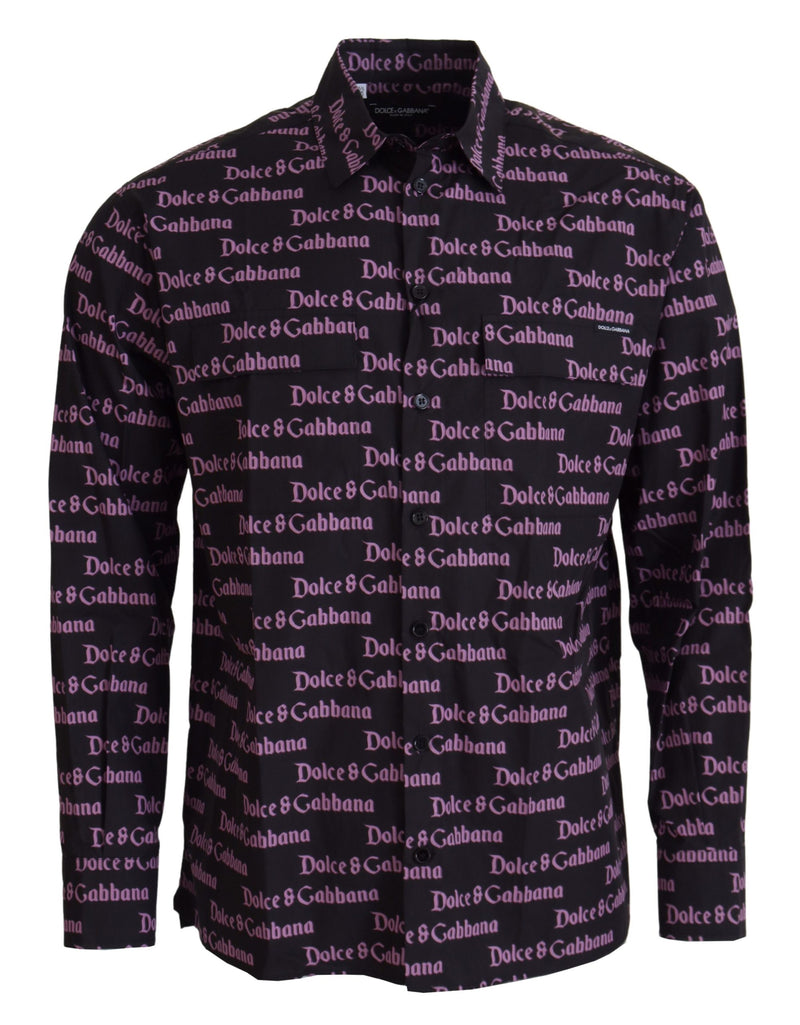 Black Purple Logo Slim Dress Formal Shirt-Dolce & Gabbana-LabelTerrace.com