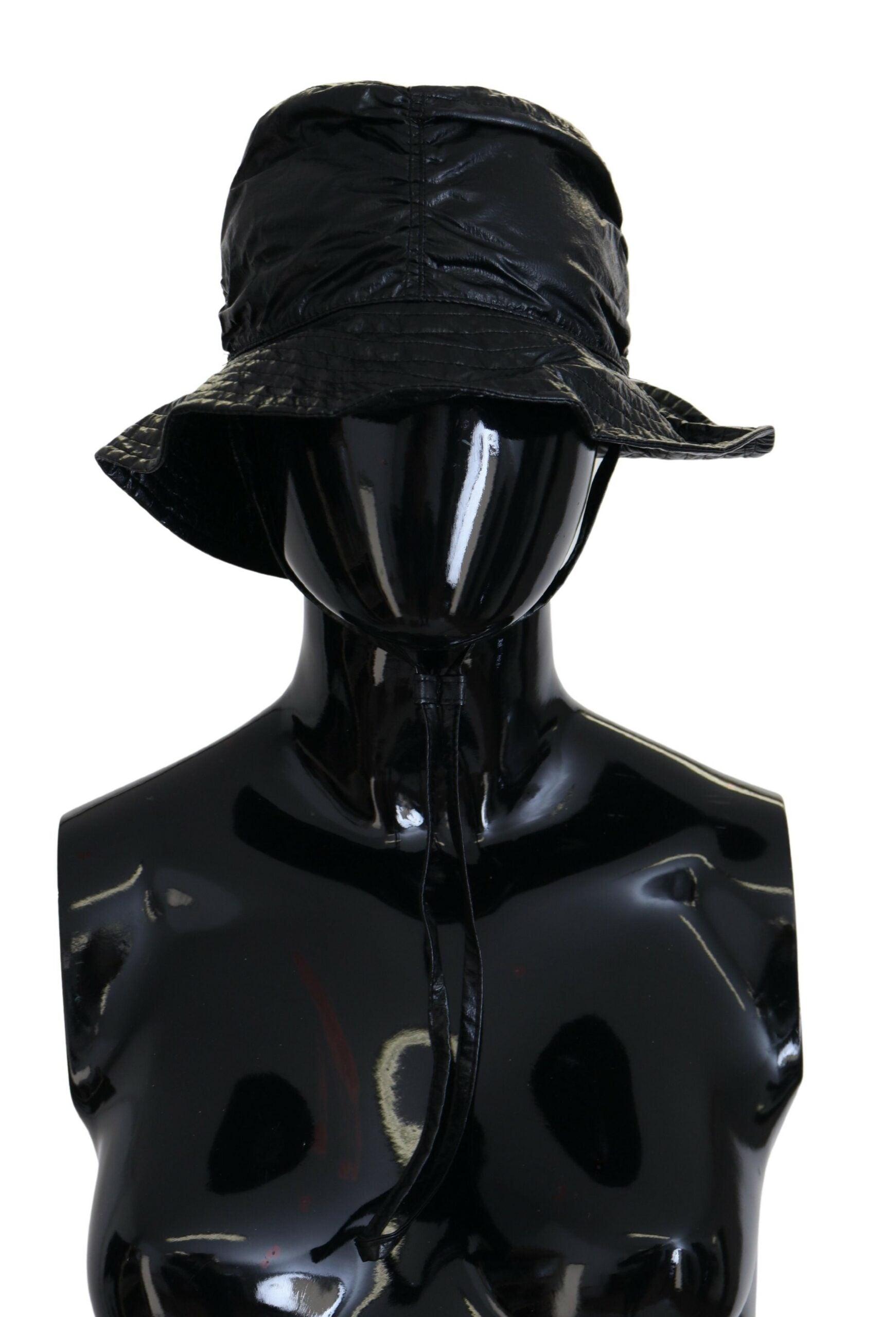 Black Quilted Faux Leather Women Bucket Cap Hat-Dolce & Gabbana-LabelTerrace.com