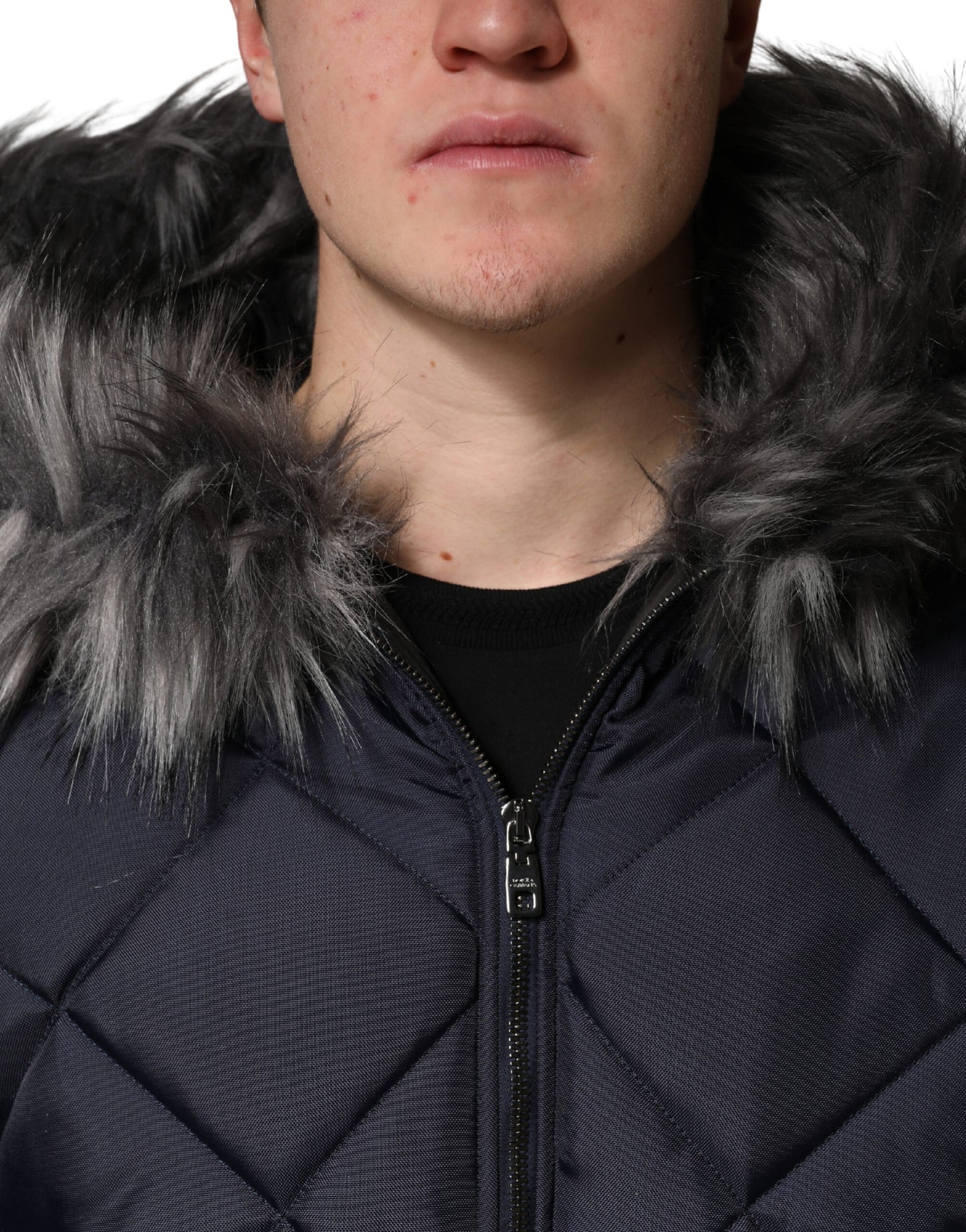 Black Quilted Fur Shearling Hooded Jacket
