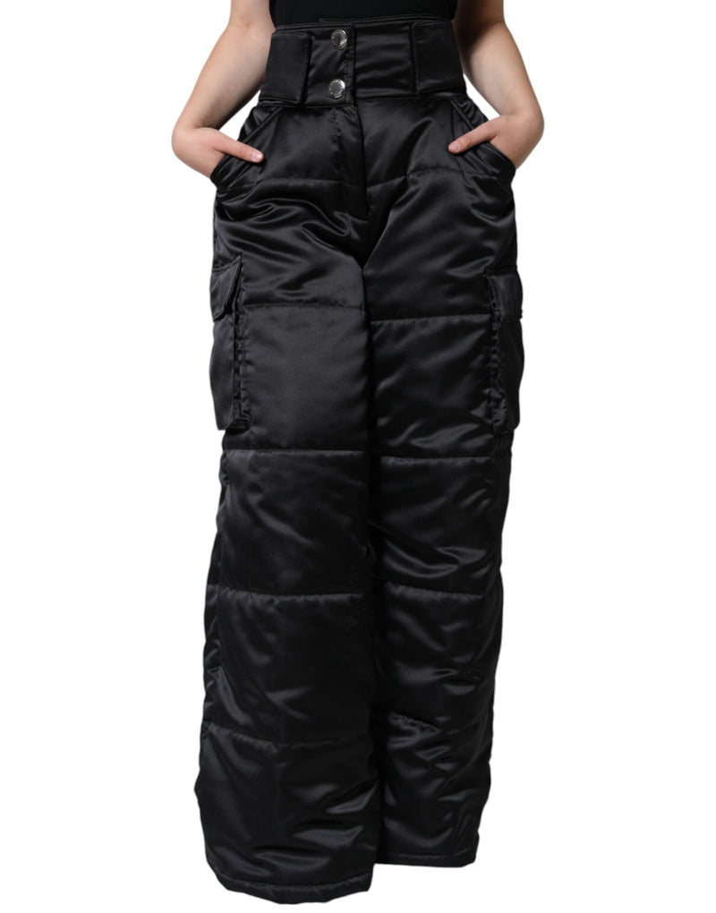 Black Quilted High Waist Women Boot Cut Pants-Dolce & Gabbana-LabelTerrace.com