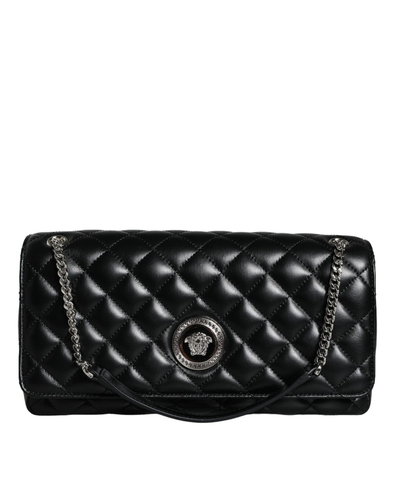 Black Quilted Lambskin Leather Crossbody Shoulder Bag-Versace-LabelTerrace.com
