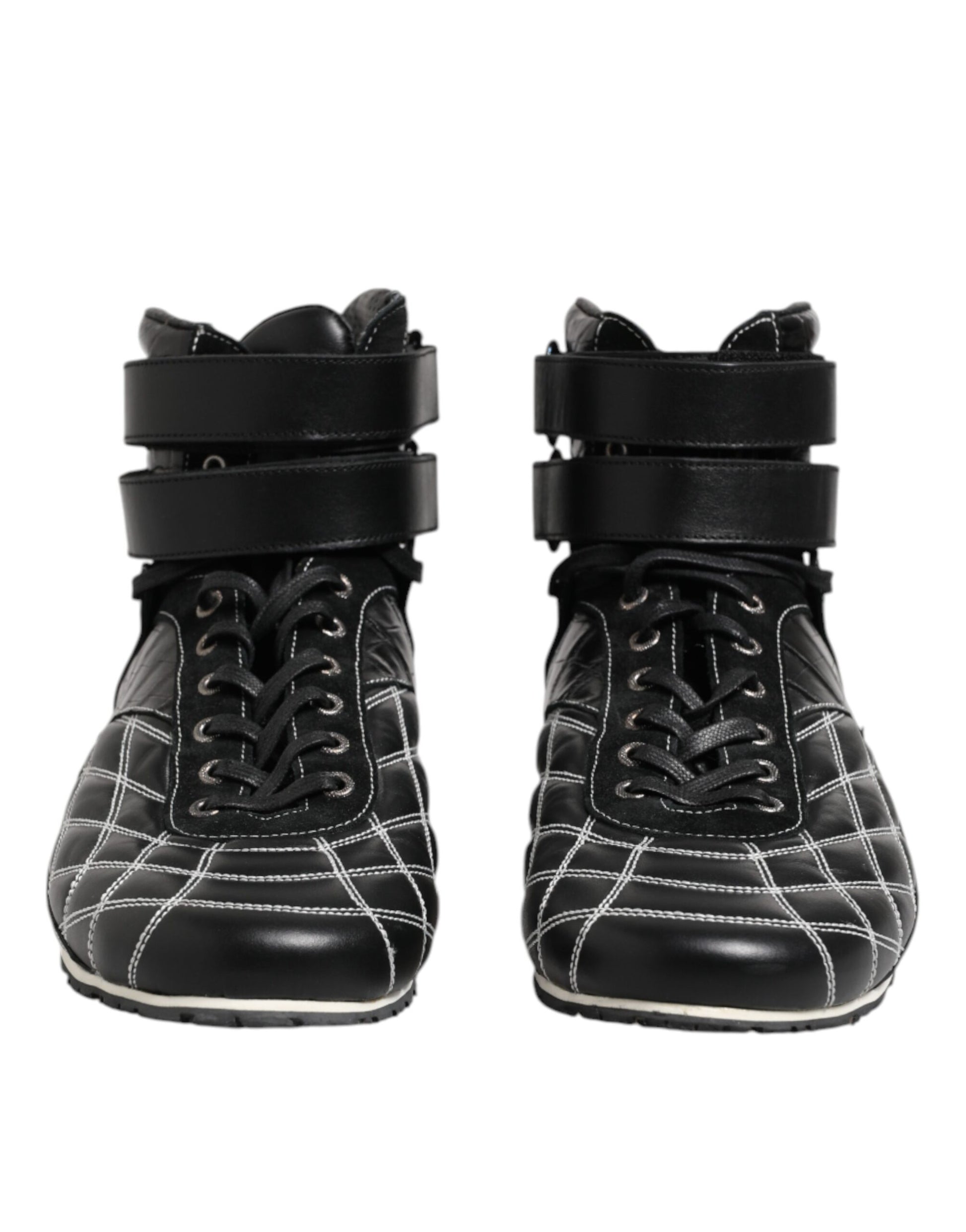 Black Quilted Leather Lace Up Sneakers Shoes-Dolce & Gabbana-LabelTerrace.com