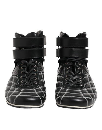 Black Quilted Leather Lace Up Sneakers Shoes-Dolce & Gabbana-LabelTerrace.com