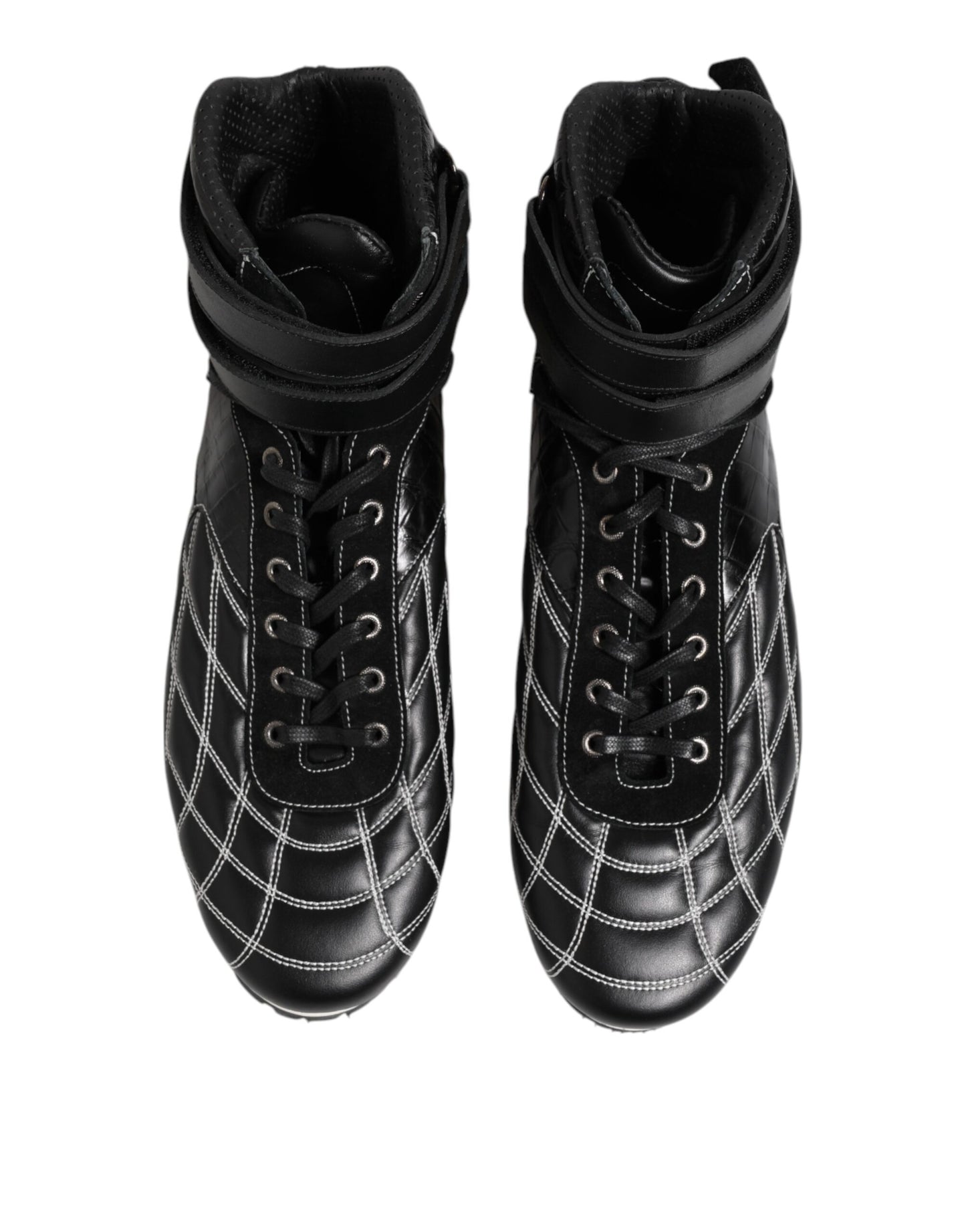 Black Quilted Leather Lace Up Sneakers Shoes-Dolce & Gabbana-LabelTerrace.com