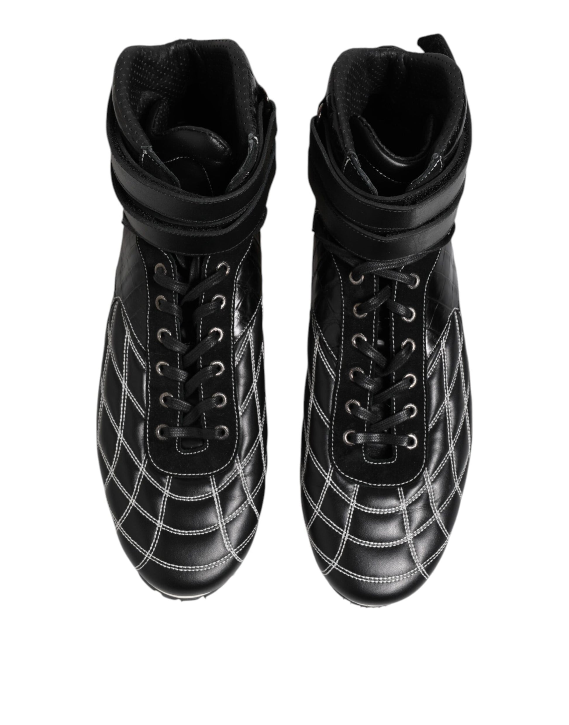 Black Quilted Leather Lace Up Sneakers Shoes-Dolce & Gabbana-LabelTerrace.com