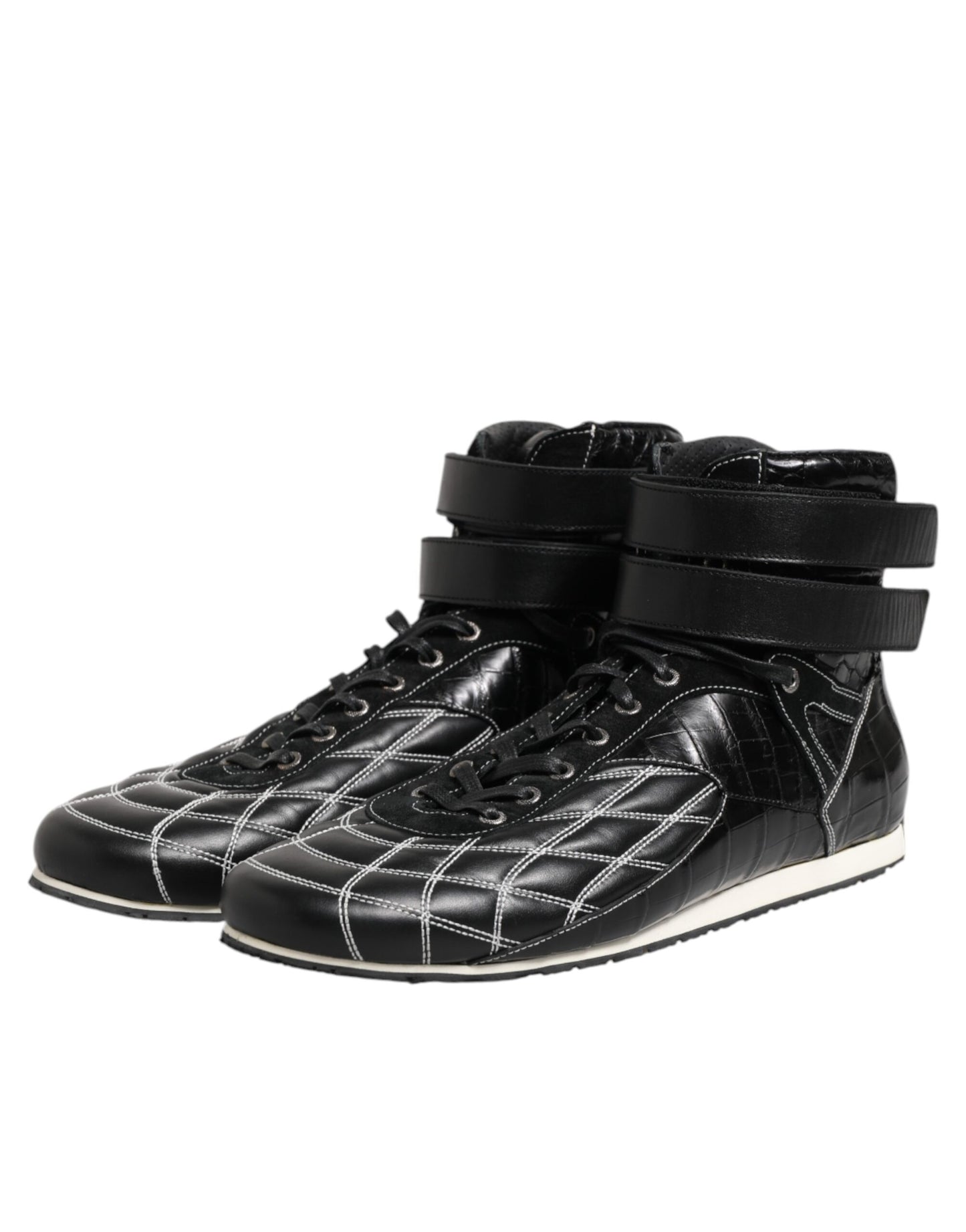 Black Quilted Leather Lace Up Sneakers Shoes-Dolce & Gabbana-LabelTerrace.com