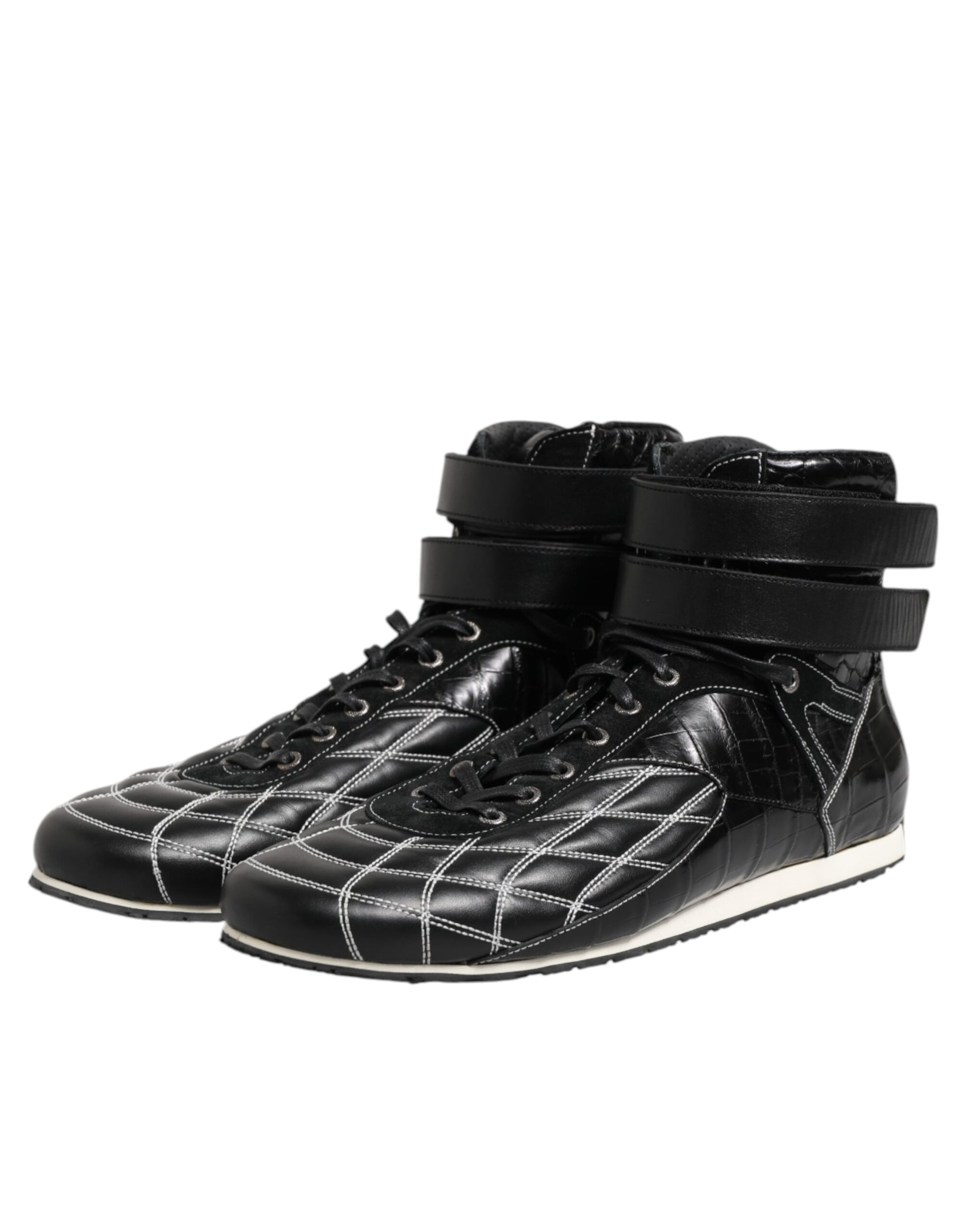 Black Quilted Leather Lace Up Sneakers Shoes-Dolce & Gabbana-LabelTerrace.com