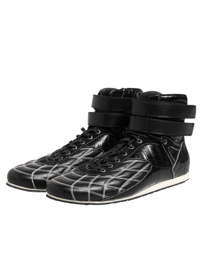 Black Quilted Leather Lace Up Sneakers Shoes-Dolce & Gabbana-LabelTerrace.com
