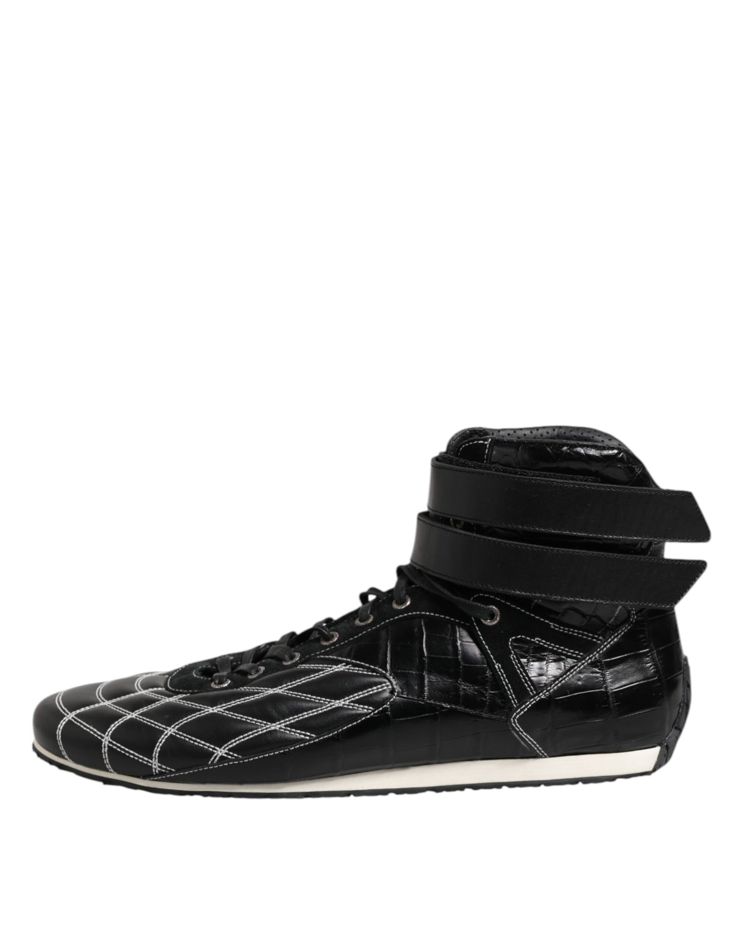 Black Quilted Leather Lace Up Sneakers Shoes-Dolce & Gabbana-LabelTerrace.com