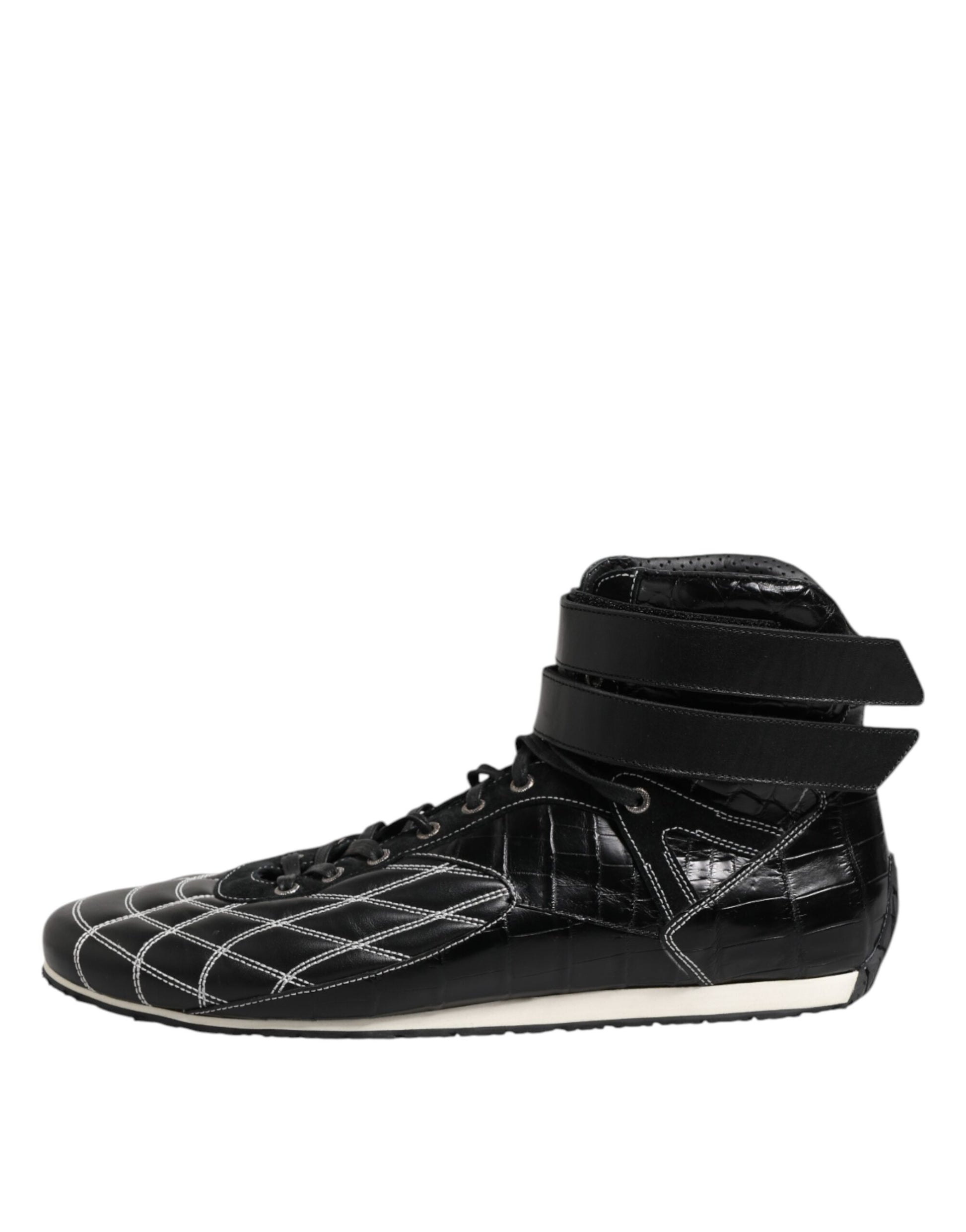 Black Quilted Leather Lace Up Sneakers Shoes-Dolce & Gabbana-LabelTerrace.com