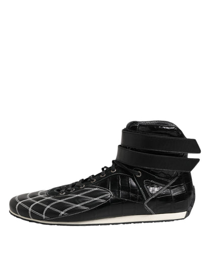 Black Quilted Leather Lace Up Sneakers Shoes-Dolce & Gabbana-LabelTerrace.com