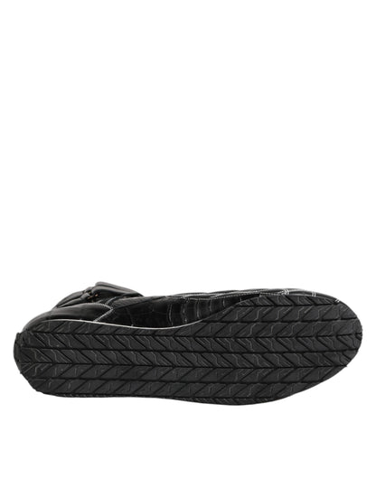 Black Quilted Leather Lace Up Sneakers Shoes-Dolce & Gabbana-LabelTerrace.com