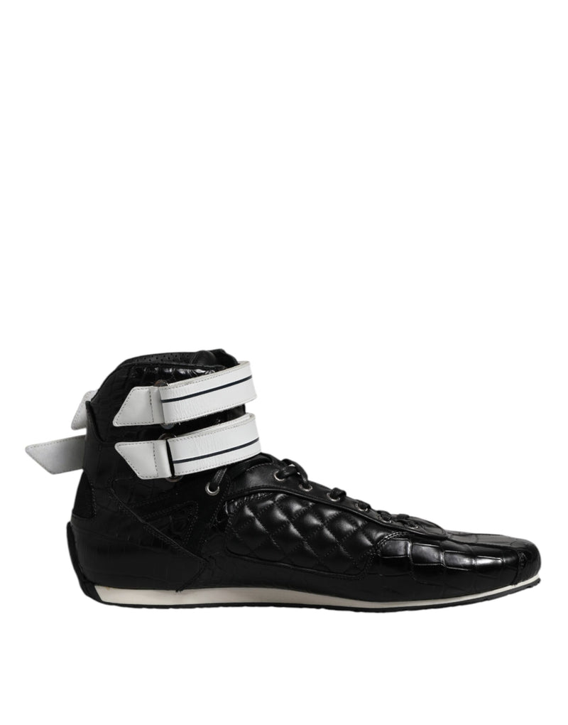 Black Quilted Leather Lace Up Sneakers Shoes-Dolce & Gabbana-LabelTerrace.com