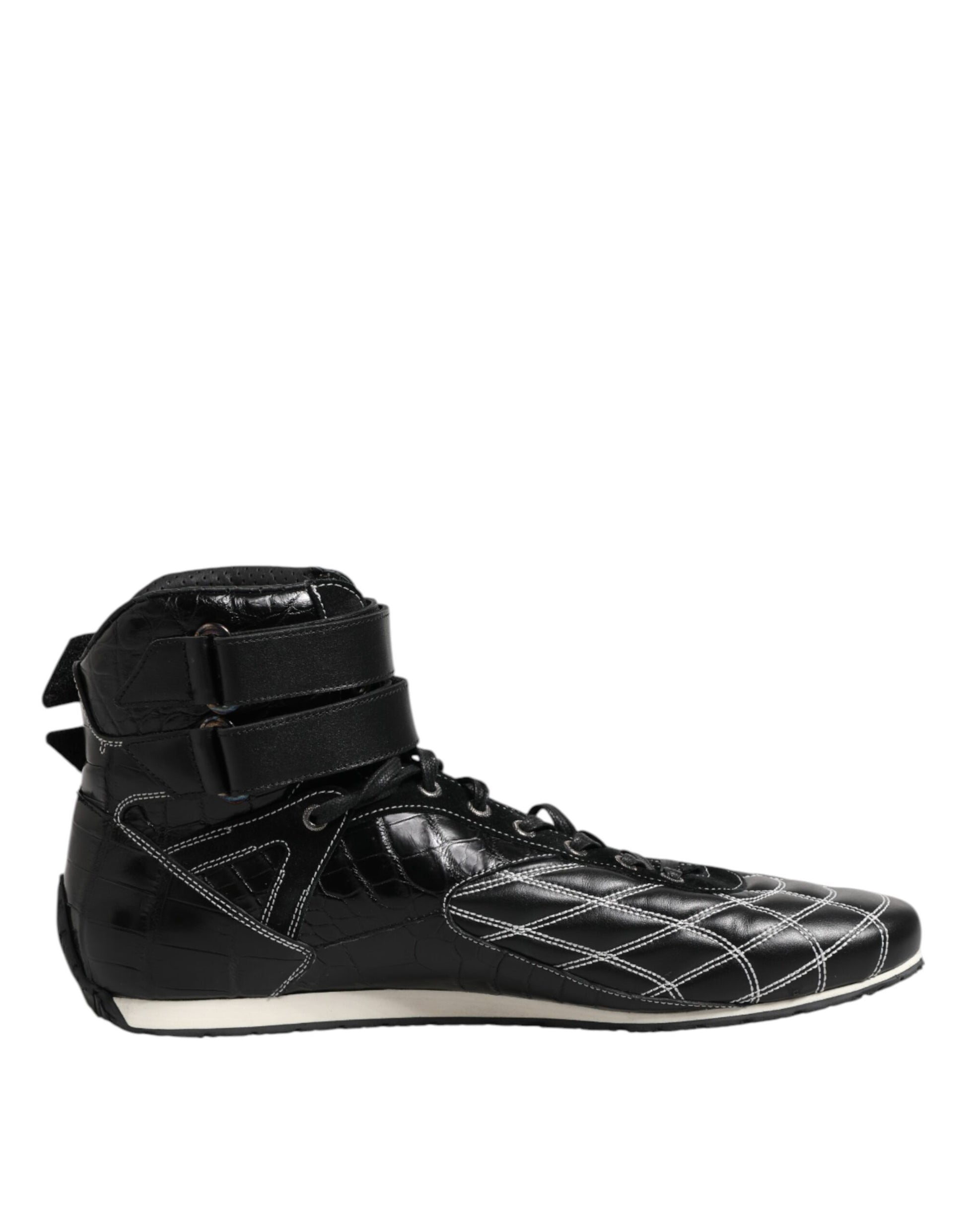 Black Quilted Leather Lace Up Sneakers Shoes-Dolce & Gabbana-LabelTerrace.com