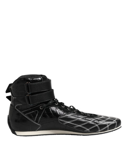 Black Quilted Leather Lace Up Sneakers Shoes-Dolce & Gabbana-LabelTerrace.com
