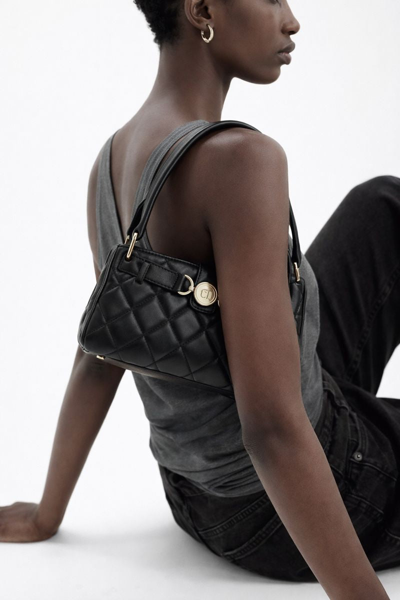 Black Quilted Nappa Leather Medusa Tote Handbag