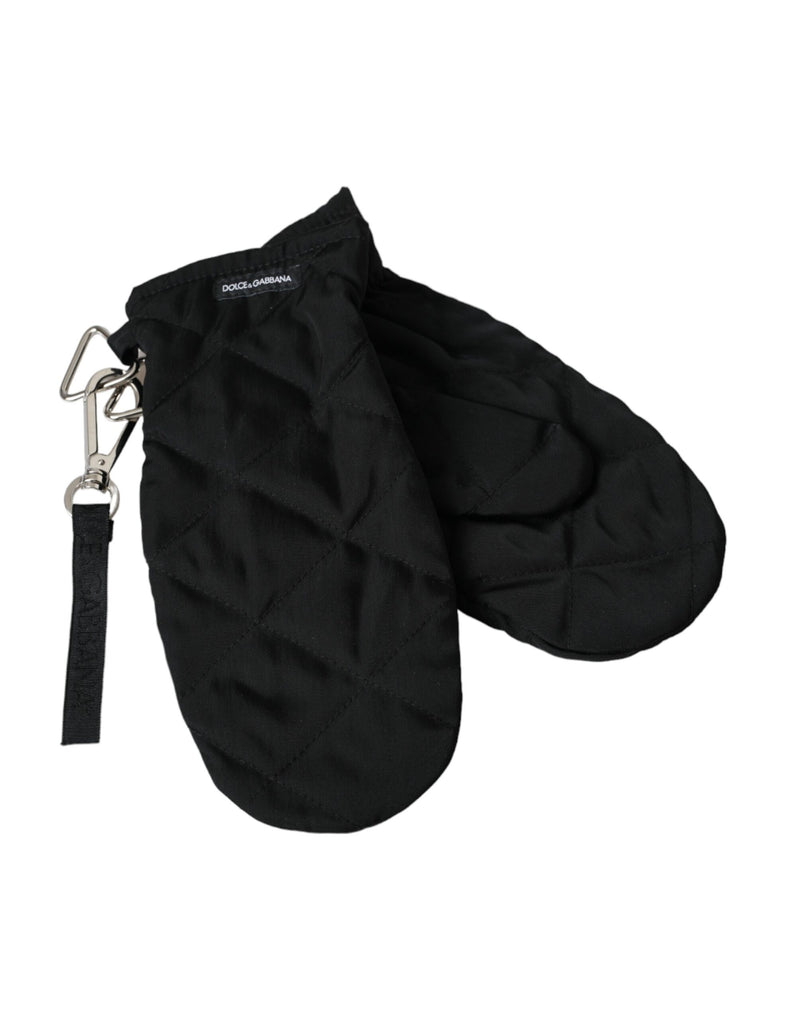 Black Quilted Nylon Wrist Length Mitten Gloves-Dolce & Gabbana-LabelTerrace.com