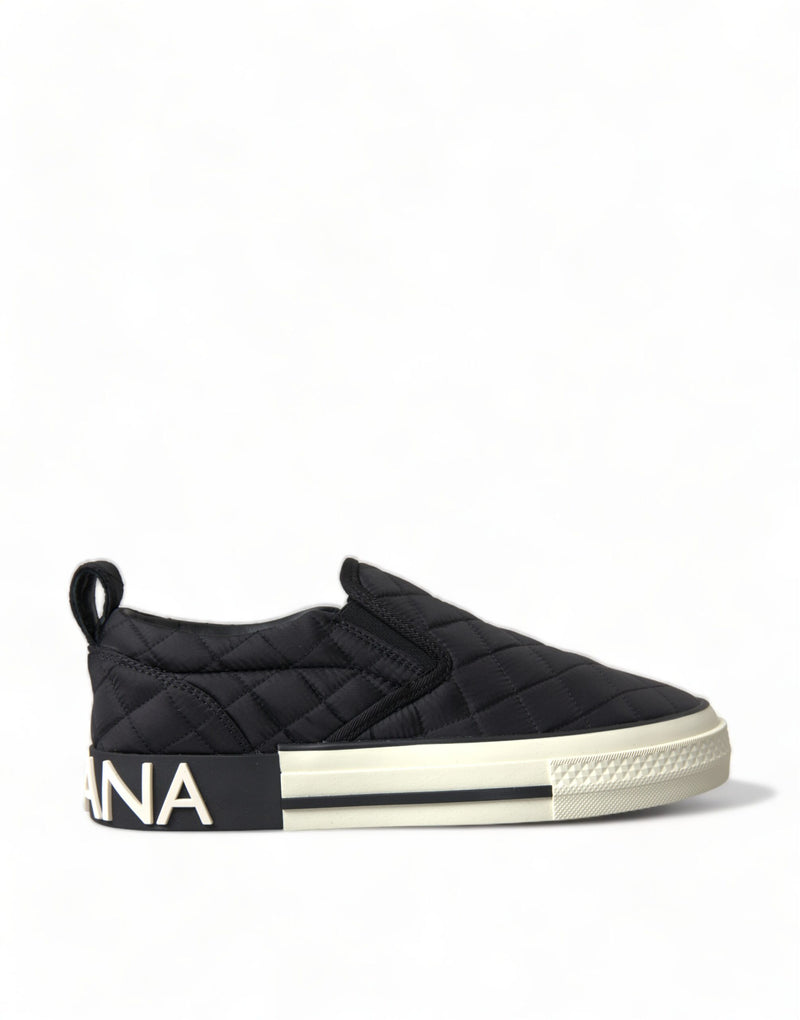 Black Quilted Slip On Low Top Sneakers Shoes-Dolce & Gabbana-LabelTerrace.com
