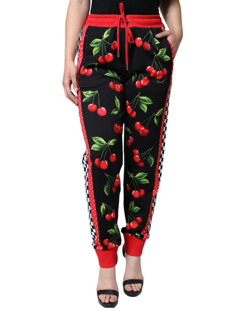 Black Red Cherry Mid Waist Jogger Pants-Dolce & Gabbana-LabelTerrace.com