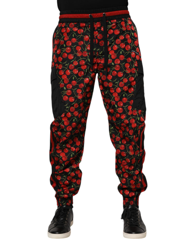 Black Red Cherry Print Men Sweatpants Pants-Dolce & Gabbana-LabelTerrace.com