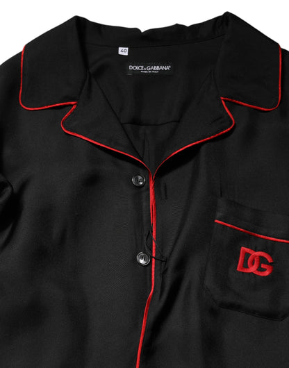 Black Red Contrast Trim Silk Casual Shirt-Dolce & Gabbana-LabelTerrace.com