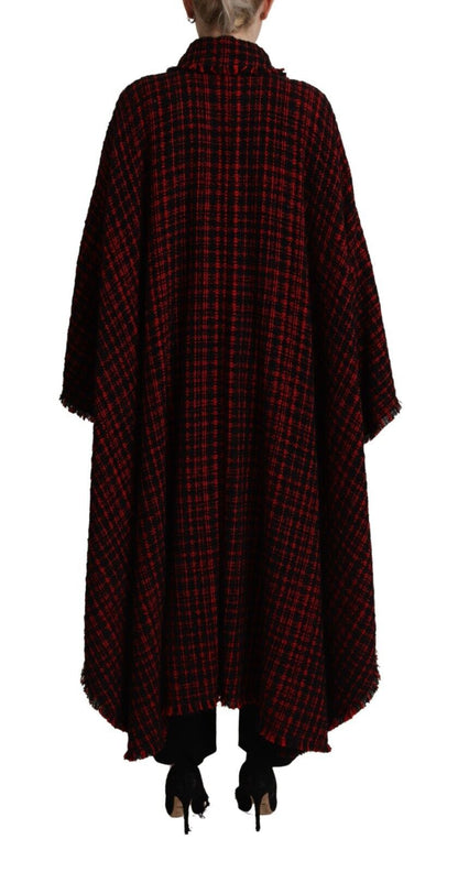 Black Red Cotton Checkered Over Coat Jacket