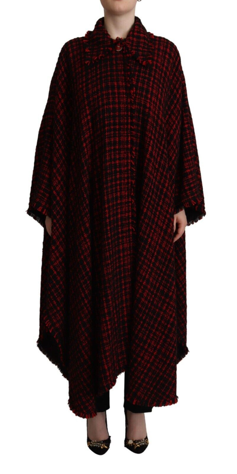 Black Red Cotton Checkered Over Coat Jacket-Dolce & Gabbana-LabelTerrace.com
