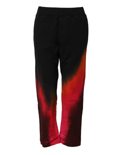 Black Red Cotton Straight Fit Jogger Pants-Dsquared²-LabelTerrace.com