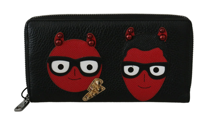 Black Red Leather #DGFAMILY Zipper Continental Wallet-Dolce & Gabbana-LabelTerrace.com