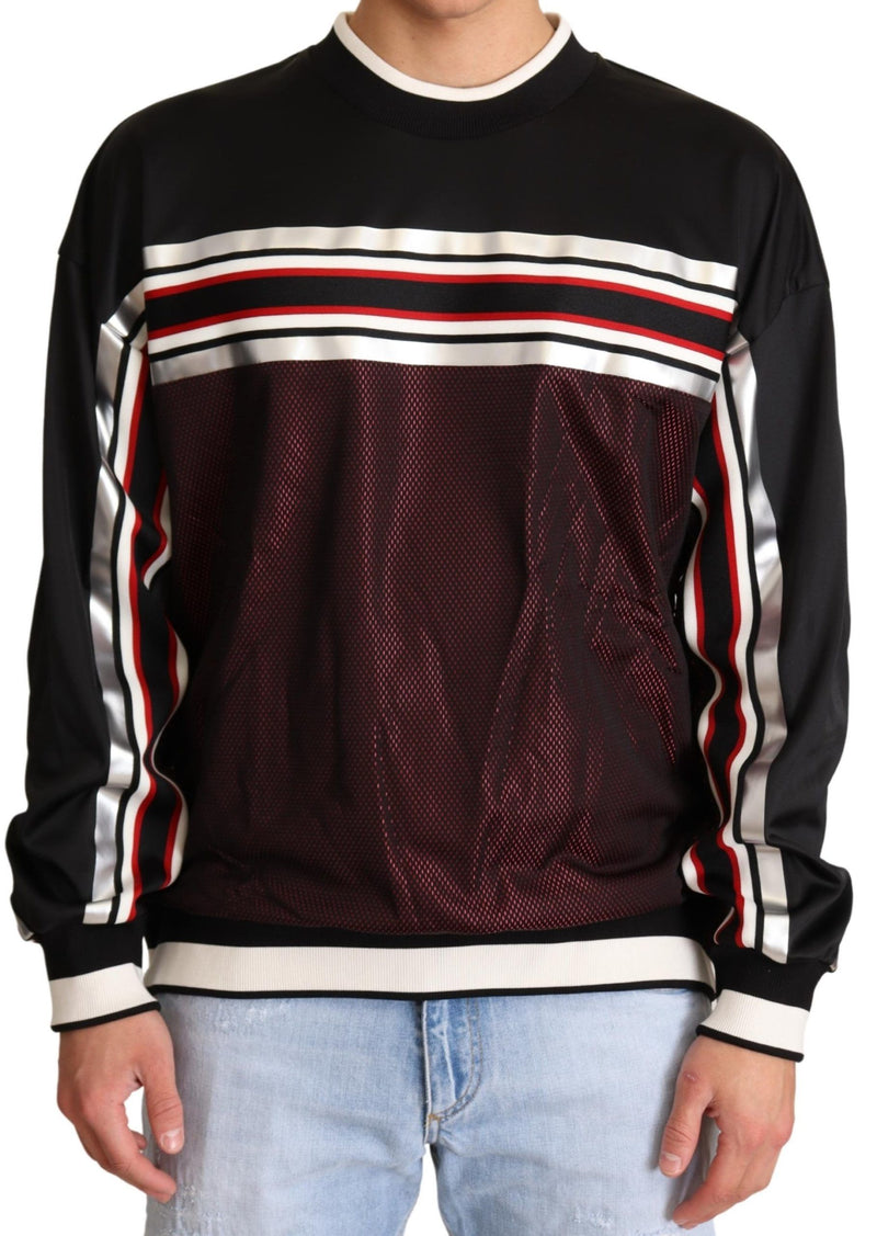 Black Red Mesh Sport Pullover Crewneck Sweater-Dolce & Gabbana-LabelTerrace.com