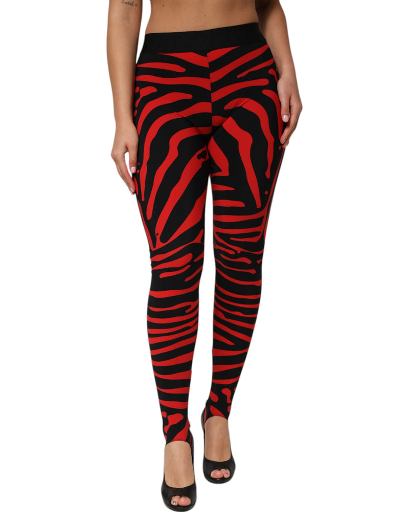 Black Red Nylon Logo Waisted Leggings Pants-Dolce & Gabbana-LabelTerrace.com