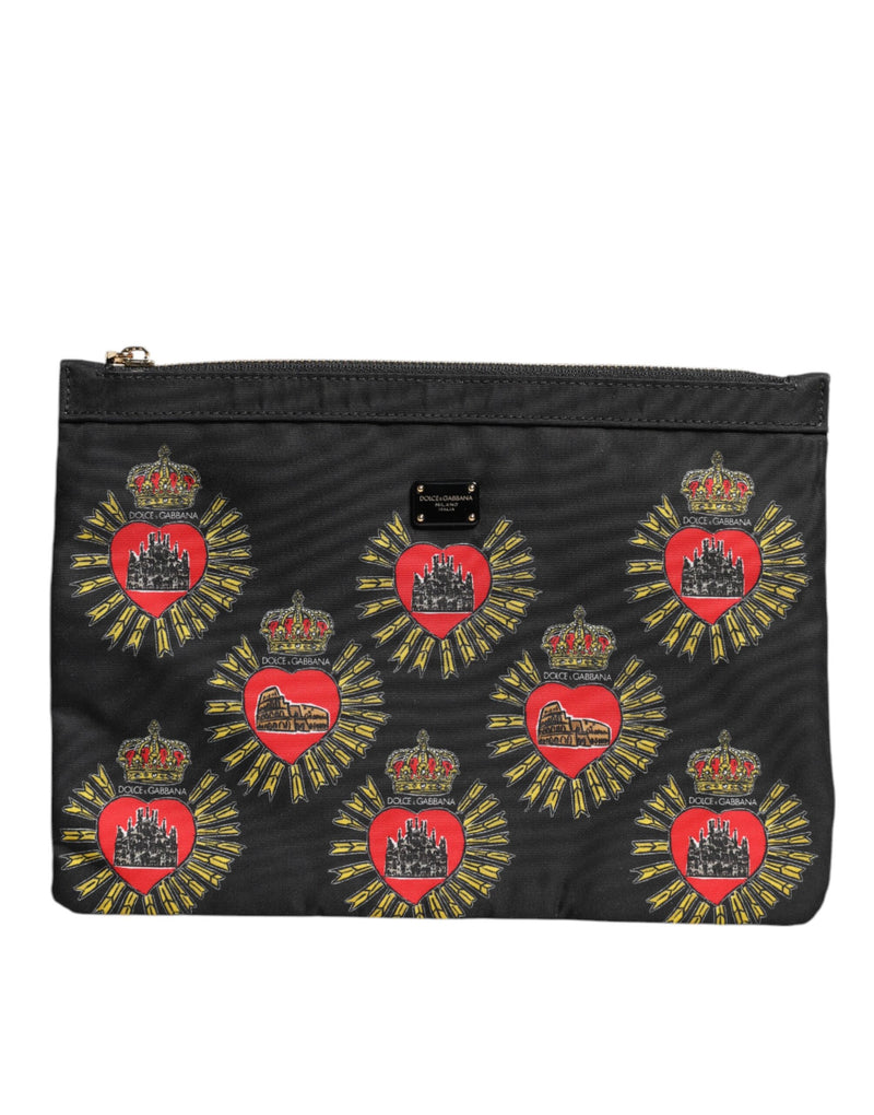 Black Red Nylon Sacred Heart Clutch Pouch Bag-Dolce & Gabbana-LabelTerrace.com
