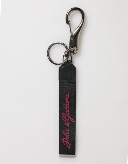 Black Red Polyester DG Logo Silver Men Keychain Keyring-Dolce & Gabbana-LabelTerrace.com