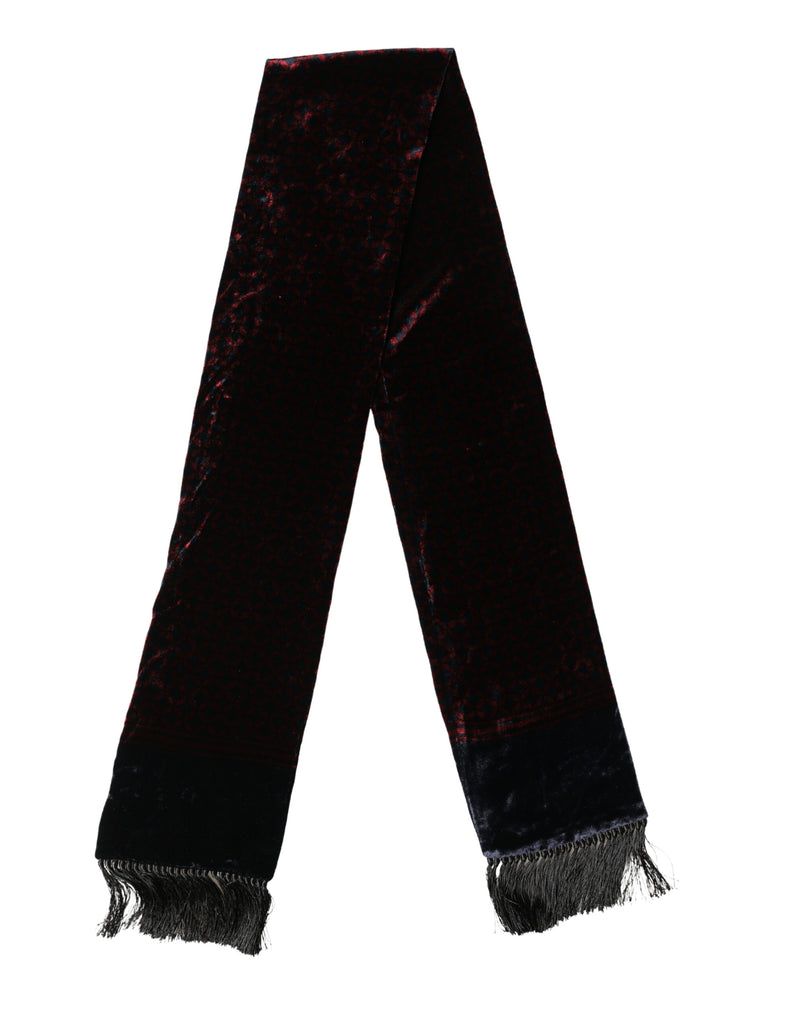 Black Red Rayon Geometric Pattern Fringe 140cm X 16cm Scarf